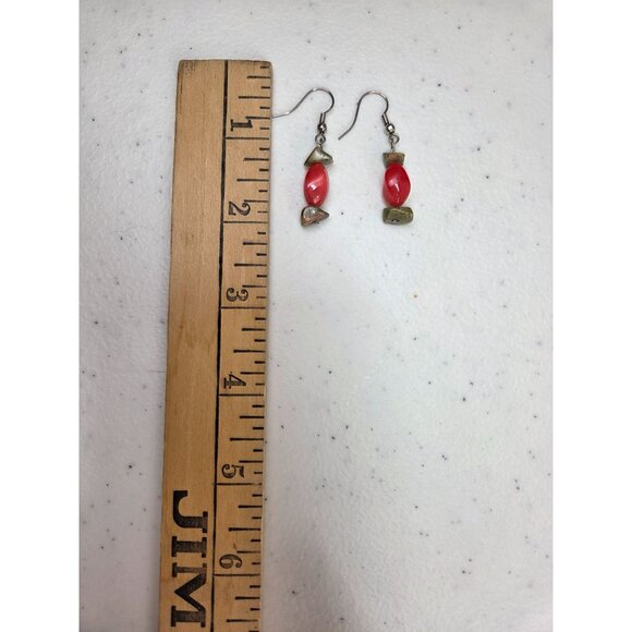 Vintage Handcrafted Necklace & Earring Set Red & Green Stone  With Toggle Clasp - Picture 8 of 10